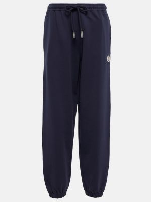 Spodnie sportowe bawełniane z dżerseju Moncler niebieskie