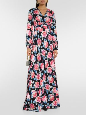 Květinové saténové dlouhé šaty Diane Von Furstenberg růžové