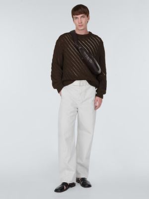 Ажурен памучен пуловер Lemaire кафяво