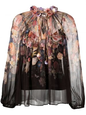 Bluză de mătase cu model floral cu imagine Zimmermann negru
