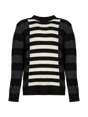 Pruhovaný vlnený sveter s okrúhlym výstrihom Les Hommes čierna