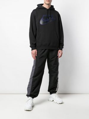 Leder hoodie Supreme schwarz