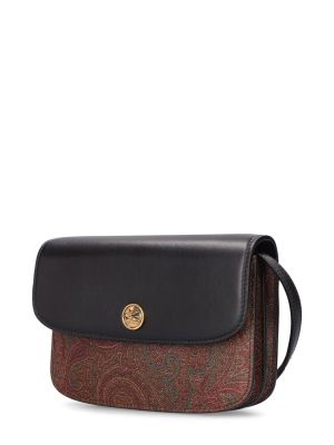 Bavlněná kožená kabelka s paisley potiskem Etro černá