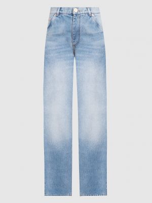 Прямі джинси з потертостями Balmain блакитні