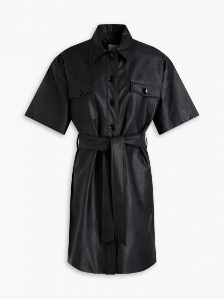 Платье-рубашка мини из искусственной кожи с поясом Each X Other черный