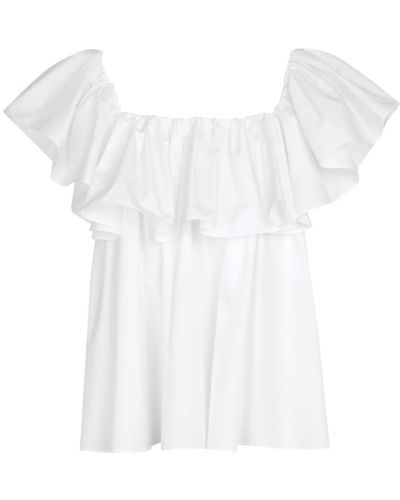 Памучна блуза с волани Alexander Mcqueen бяло