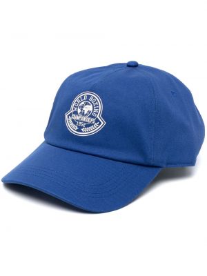 Памучна шапка с козирки с принт Moncler синьо