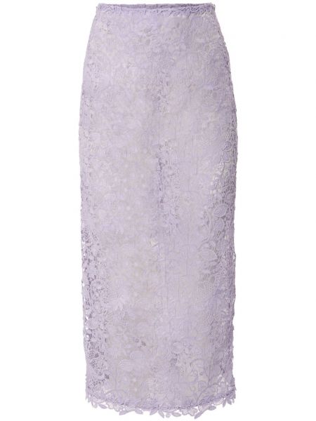 Midi suknja s cvjetnim printom s čipkom Carolina Herrera ljubičasta