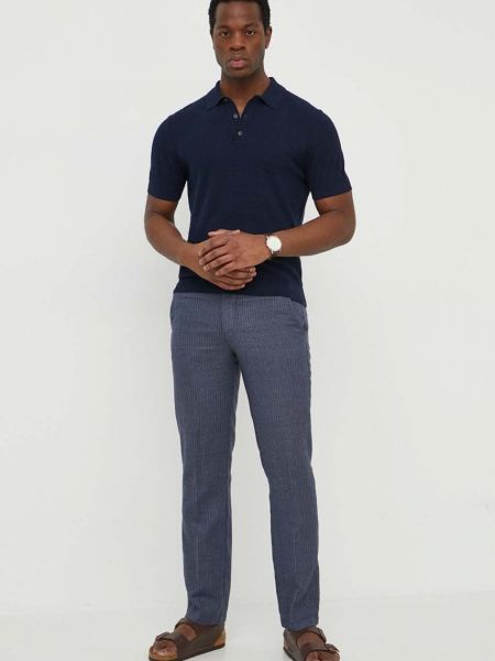 Lniane proste spodnie United Colors Of Benetton niebieskie
