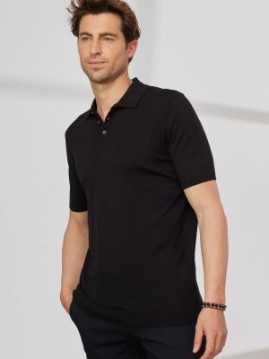 Medvilninis polo marškinėliai trumpomis rankovėmis Altinyildiz Classics juoda