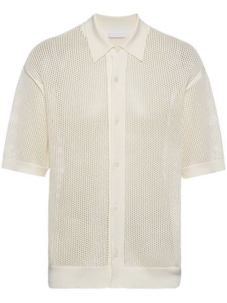 Megztas siuvinėtas polo marškinėliai Prada balta