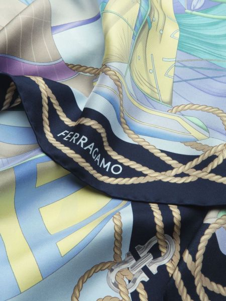 Hedvábný šál s potiskem s abstraktním vzorem Ferragamo modrý