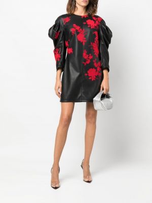 Sukienka mini skórzana w kwiatki z nadrukiem Philosophy Di Lorenzo Serafini czarna
