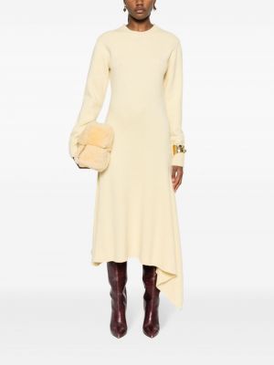 Asymetrické vlněné midi šaty Jil Sander žluté