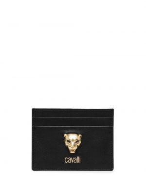 Tigrovaná kožená peňaženka Roberto Cavalli čierna