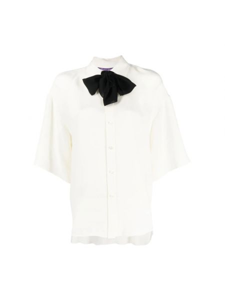 Jedwabna koszula z krótkim rękawem Ralph Lauren beżowa