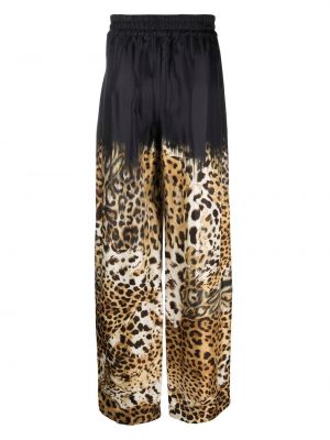 Leopardí rovné kalhoty s potiskem Roberto Cavalli černé