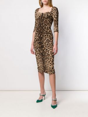 Raštuotas prigludęs suknele kokteiline leopardinis Dolce & Gabbana ruda