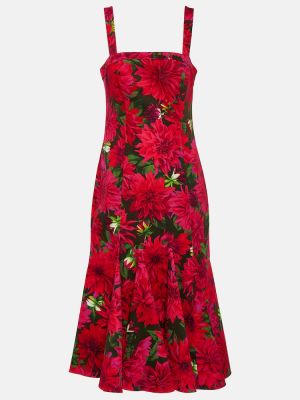Sukienka midi bawełniana w kwiatki Oscar De La Renta fioletowa