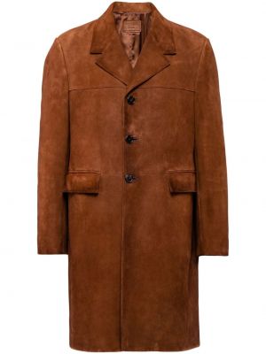 Kožený kabát Prada hnědý