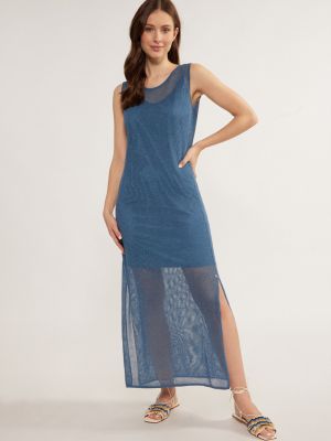 Sukienka długa z siateczką Monnari niebieska