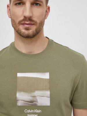 Koszulka bawełniana z nadrukiem Calvin Klein zielona