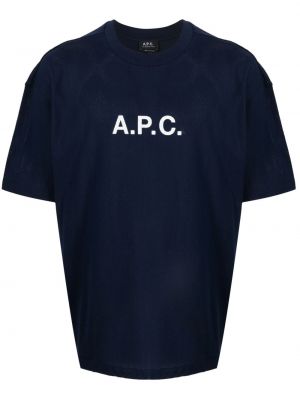Bavlnené tričko s potlačou A.p.c. modrá
