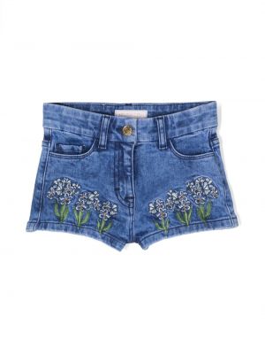 Shorts di jeans ricamati a fiori Monnalisa blu