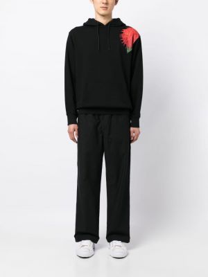 Raštuotas medvilninis džemperis su gobtuvu Yohji Yamamoto juoda