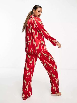 Атласная пижама с принтом с длинным рукавом Chelsea Peers красная
