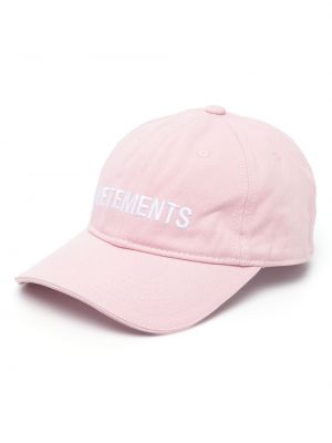 Памучна шапка с козирки бродирана Vetements розово