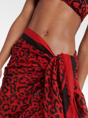 Bavlnená midi sukňa s potlačou s leopardím vzorom Dolce&gabbana červená