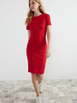 Pletena midi haljina kratki rukavi Trendyol crvena