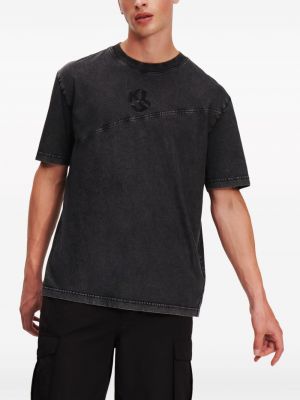Kokvilnas t-krekls ar izšuvumiem Karl Lagerfeld Jeans melns