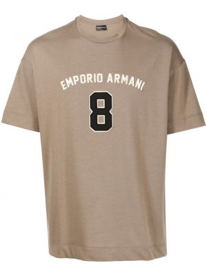 Тениска с принт Emporio Armani кафяво