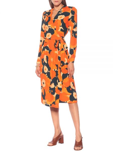 Миди рокля на цветя Dries Van Noten оранжево