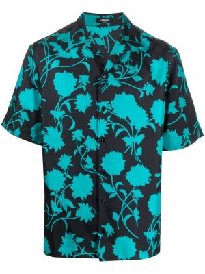 Копринена риза на цветя с принт Versace