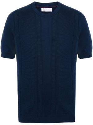 Плетена памучна тениска Brunello Cucinelli синьо