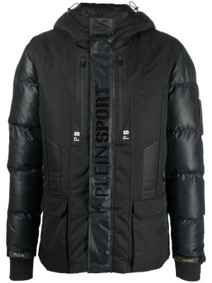 Páperová bunda na zips s kapucňou Plein Sport čierna