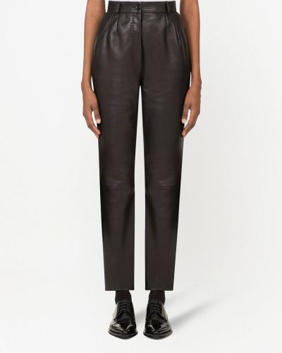 Kožené rovné kalhoty Dolce & Gabbana černé