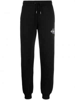 Pantaloni cu broderie Calvin Klein Jeans negru