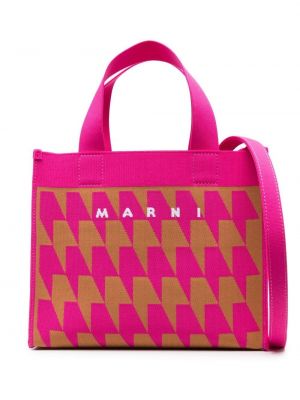 Τσάντα shopper με σχέδιο houndstooth Marni ροζ