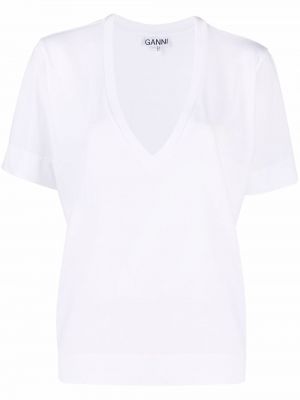 Camiseta con escote v Ganni blanco