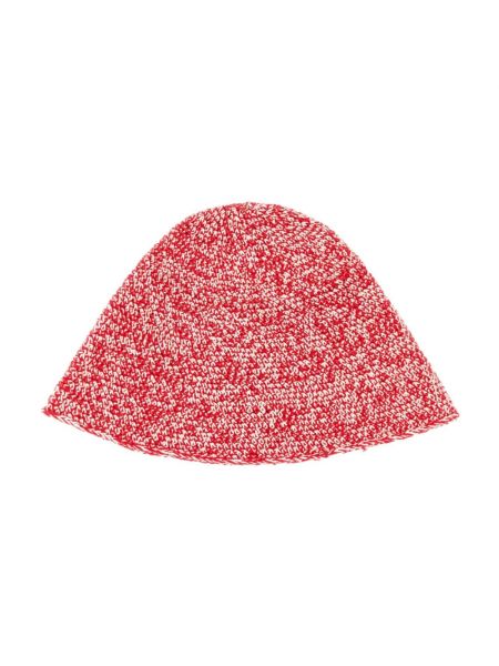 Dzianinowa haftowana czapka bawełniana Ganni czerwona