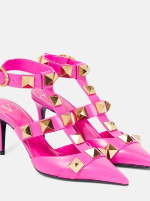 Кожени полуотворени обувки Valentino Garavani розово