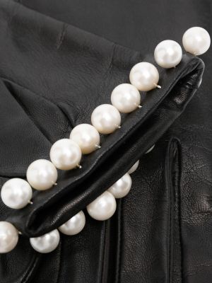 Rękawiczki z perełkami skórzane Manokhi czarne