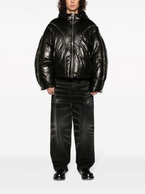 Kožená bunda na zip Versace černá