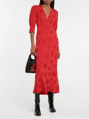 Rochie midi cu model floral din jacard Rixo roșu