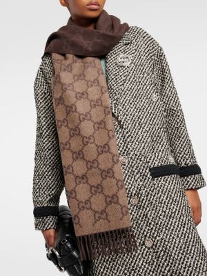 Жакардов кашмирен шал с ресни Gucci