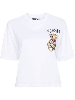 Bombažna majica s potiskom Moschino bela